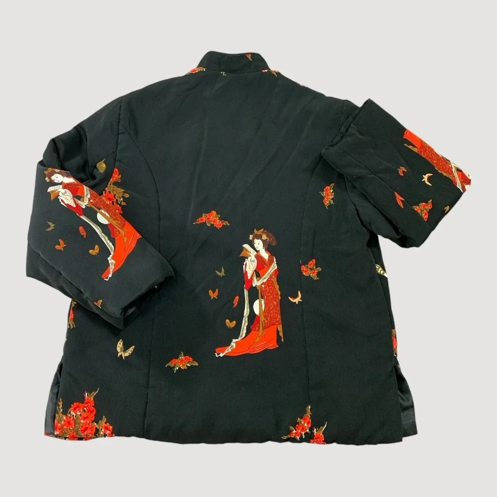 Vintage Black & Red Asian Motif Mandarin Jacket - Picture 2 of 8